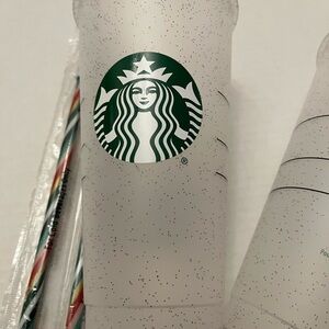 Starbucks Frosted Speckled Cups with Straws